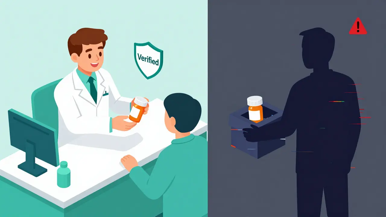 Isometric comparison of safe verified pharmacy vs risky source