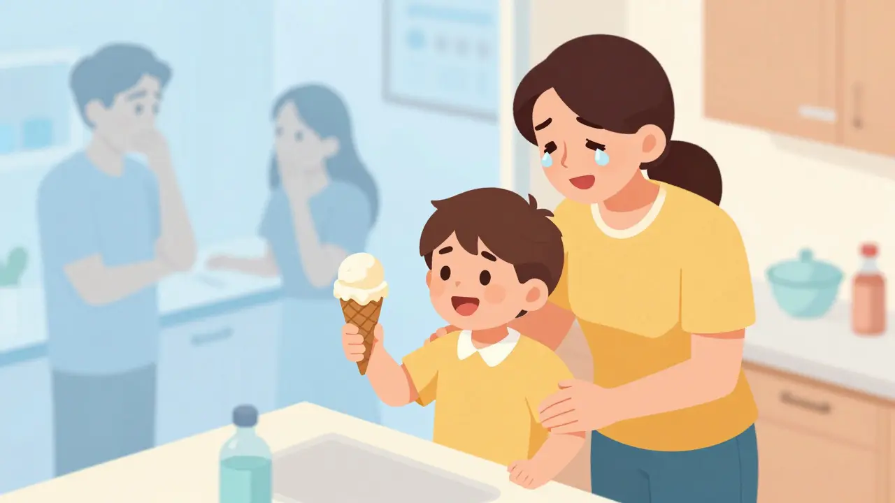 Child enjoying ice cream freely after successfully outgrowing a food allergy