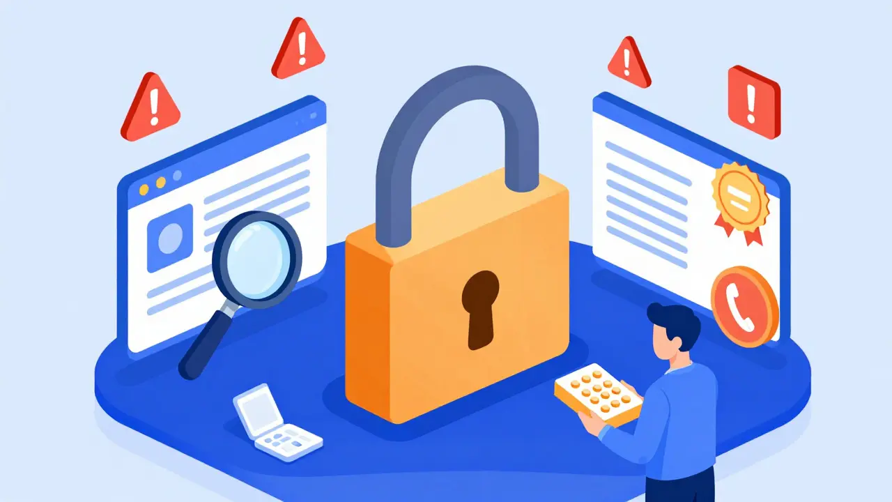 Isometric illustration depicting secure online pharmacy verification and safe delivery