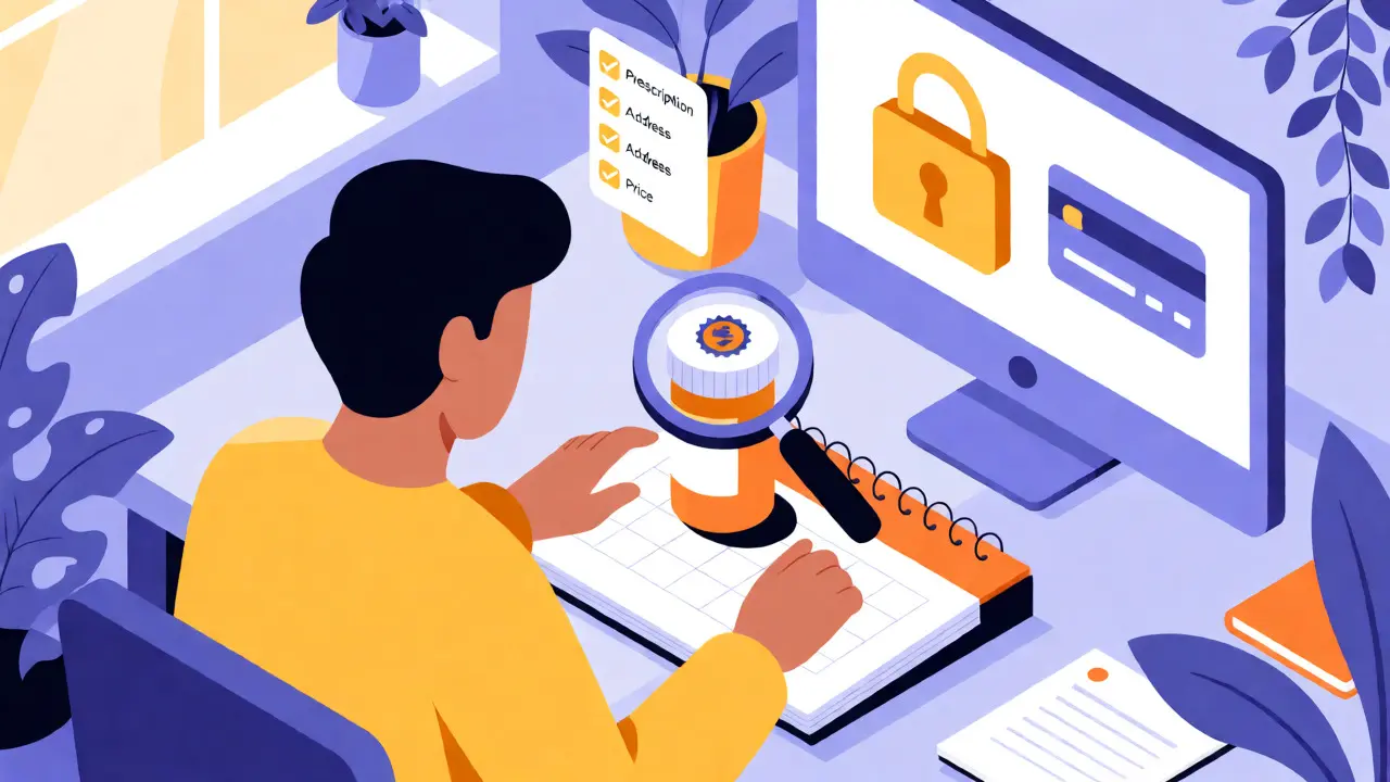 Person verifying medication safety at home in an isometric illustration
